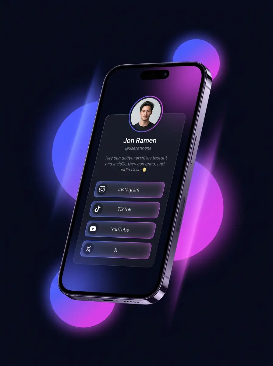 A Lumelink social card shown on a floating phone
